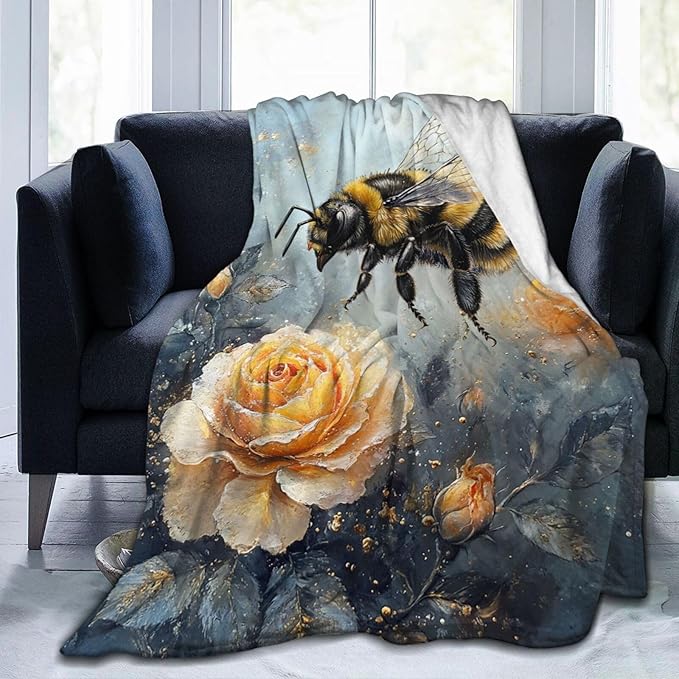 Bee Blanket Gifts for Girls Boys Flower Throw Cozy Plush Fleece Flannel Lightweight Fuzzy Party Blankets for Women Men 50"X40"