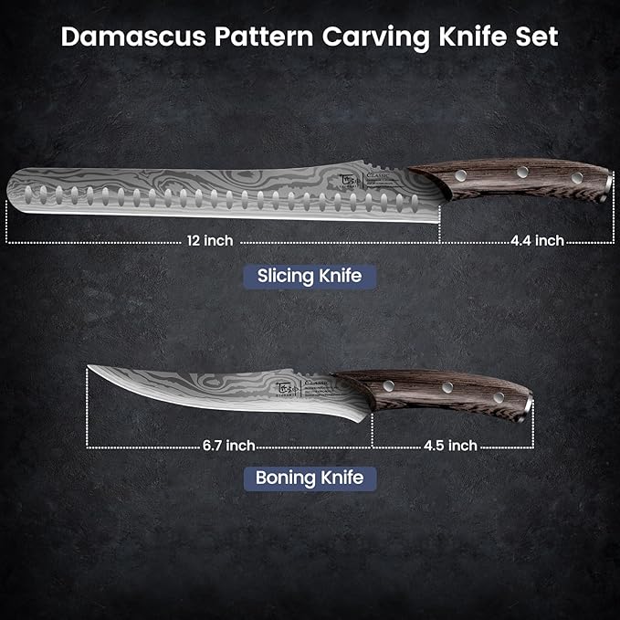 Brisket Slicing Knife Set, Carving and Boning Knife for Meat & Turkey Cutting, Japanese Style High Carbon Steel Kitchen Knives Set For Home & BBQ, Wood Ergonomic Full Tang Handle, Christmas gift