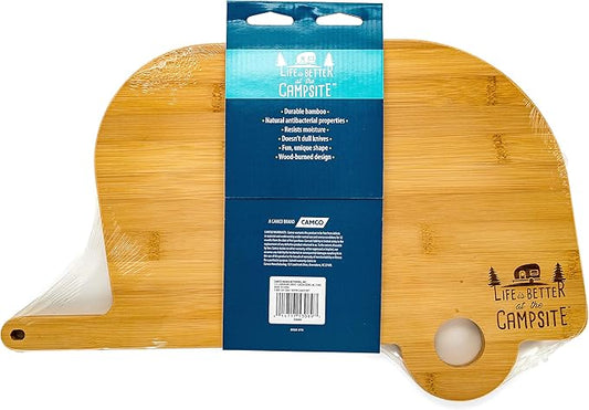 Camco Life is Better at The Campsite Retro RV Shaped Bamboo Wood Cutting Board for Food Prep-Doesn't Dull Knives, Resists Moisture (53089)