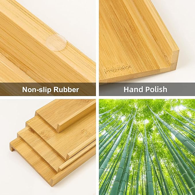 Spice Drawer Organizer with 28 Spice Jars,216 Labels,25 Non-slip Rubber, Bamboo 4 Tier Seasoning Rack Tray Insert for Kitchen Drawers,Cabinets,Countertop,14.6" Wide x 15.8" Deep