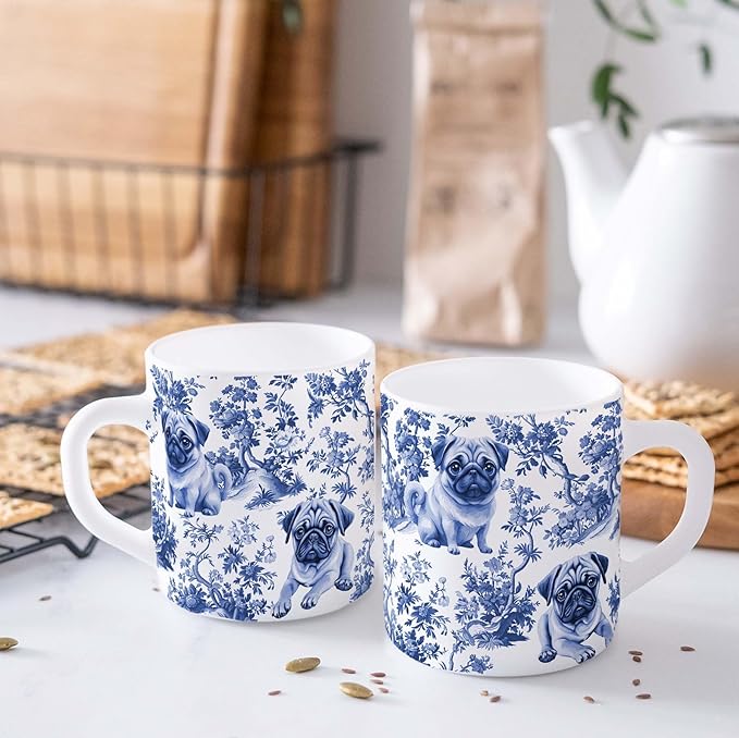 Pug Blue French Toile Mug, Pugs Lover Gifts for Women, Blue Chinoiserie Toile Coffee Cup for Pug Mom, Dog Lovers Tea Coffee Mug Birthday Gifts for Dog Owners, 11oz
