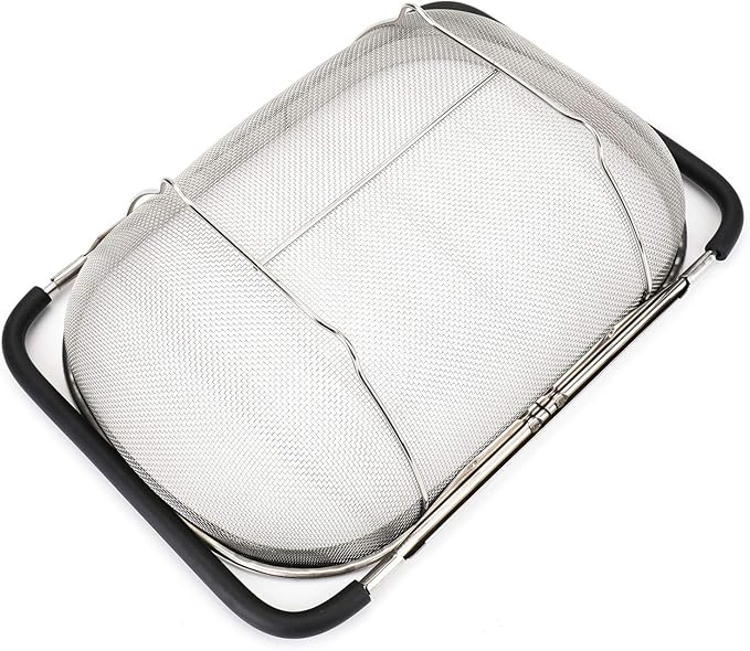 2 PackPremium Quality Over The Sink Stainless Steel Oval Colander with Fine Mesh 6 Quart Strainer Basket & Expandable Rubber Grip Handles - Strain, Drain, Rinse Fruits, Vegetables1