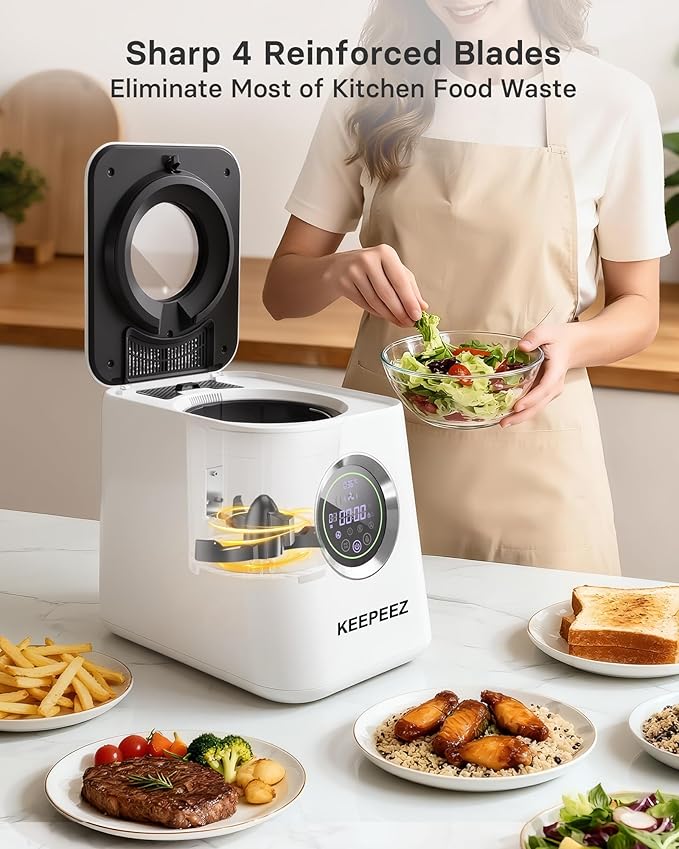 Smart Electric Composter for Kitchen, 3L Compact Mill Food Recycler with 4 Sharktooth Blades, One Touch Turns Waste into Fertilizer Within 2-10h, 0.5kWh Per Cycle, Odorless, Low Noise, Auto-Cleaning