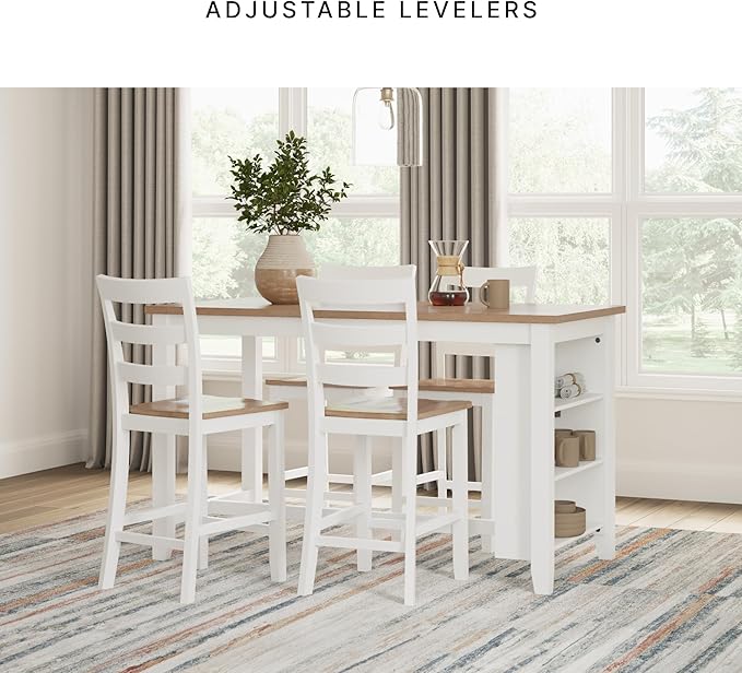 Signature Design by Ashley Robbinsdale Farmhouse Upholstered Barstool, Set of 2, X-Back, Nailhead Trim, Wood, 24.75" H, White & Light Gray