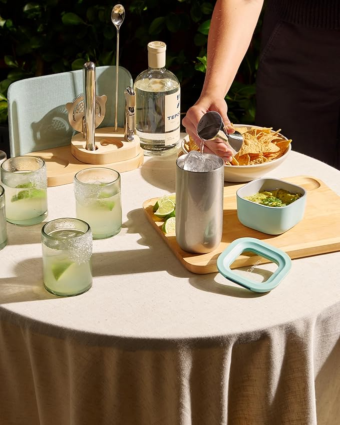 Caraway 9-Piece Complete Bar Set - Cocktail Shaker, Jigger, Muddler, Wine Key, Strainer, Bar Spoon, Storage Organizer, Magnetic Backer - Bartender Accessories - Tools for Home Bartending - Gray