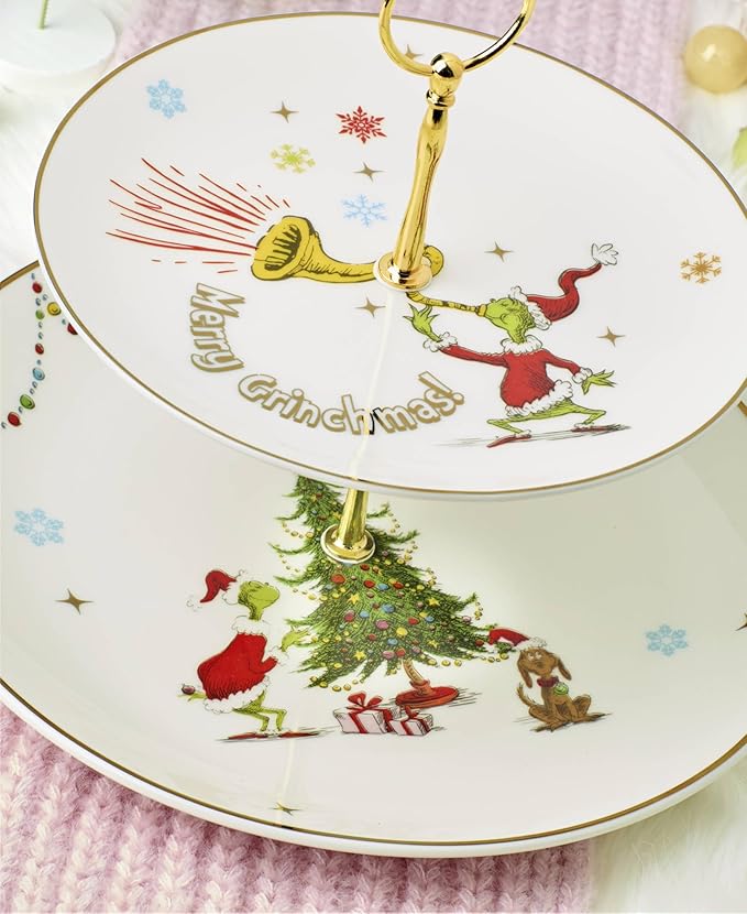 Lenox 897085 Merry Grinchmas Dinnerware 2-Tiered Server, Christmas & Holiday Hosting