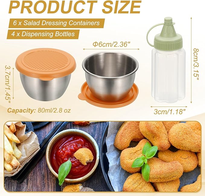 uxcell 1 Set 2.8oz Stainless Steel Salad Dressing Containers with Silicone Lids, Reusable Dipping Sauces Cups, Leakproof Condiment Containers for Picnic Travel Kitchen, Red