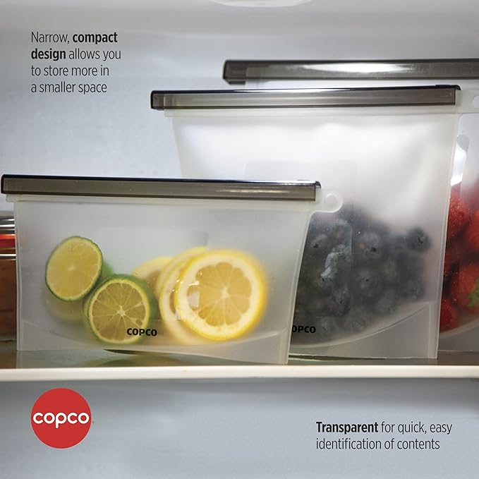 Copco Silicone Food Grade Reusable Storage Bag, Clear (Medium), Reduce Single-Use Plastic, Air-Tight, Leakproof, Dishwasher-Safe, Eco-friendly, 33.8 Ounce, Clear