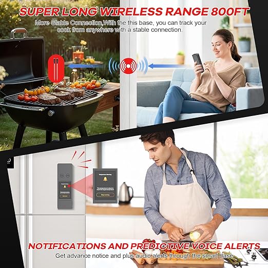 800FT Wireless Meat Thermometer Digital with 2 Upgraded Ultra-Thin Probe, Large Touchscreen, Kitchen Food Thermometer for Cooking Oven, Smoker, Rotisserie, BBQ, Christmas Gifts