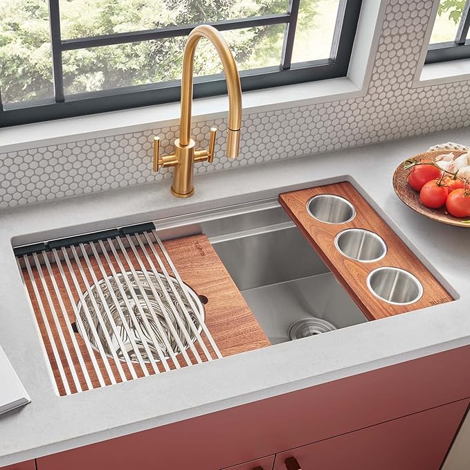 Ruvati 39-inch Workstation Kitchen Sink - Dual Tier Undermount Kitchen Sinks - 16 Gauge Stainless Steel Kitchen sink with Brushed Finish hides scratches - RVH8299