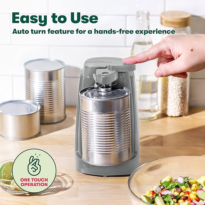 bella Electric Can Opener and Knife Sharpener, Multifunctional Bottle Opener with Removable Cutting Lever and Cord Storage, Stainless Steel Blade, Gray