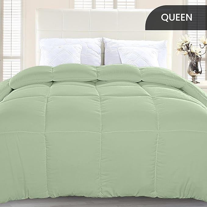 Utopia Bedding Comforter Duvet Insert, Quilted Comforter with Corner Tabs, Box Stitched Down Alternative Comforters Queen Size (Sage Green)