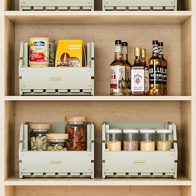 HABAU Wood Potato Onion Storage Bins - Wooden Stackable Produce Basket - Fruit Vegetable Storage for Kitchen Pantry Organization, Set 3 Pieces