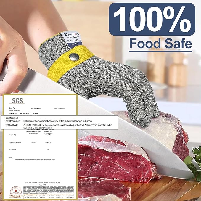 Dowellife ANSI A9 Cut Resistant Glove Food Grade, Stainless Steel Mesh Metal Knife Cutting Glove for Butcher Oyster Shucking Kitchen Mandoline Chef Slicing Fish Fillet(X-Large-3 Pcs)