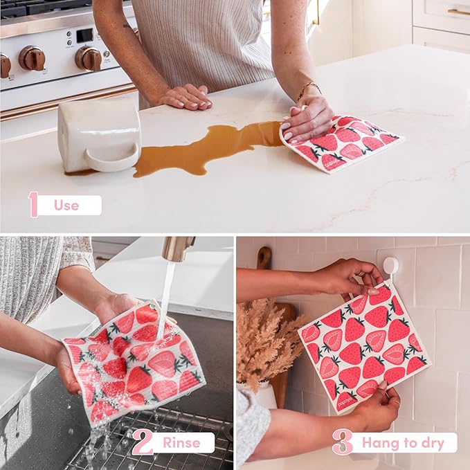 Papaya Reusable Paper Towels, Premium Swedish Dishcloths, Washable Reusable Dish Cloths, 1 Sheet Replaces 17 Rolls, Eco Friendly Stocking Stuffer - 2 Sheets, 1 Hook
