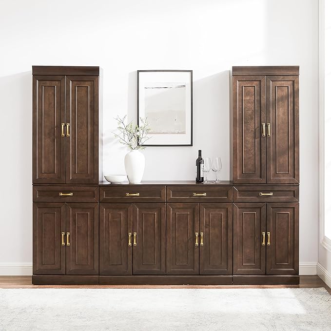 Crosley Furniture Stanton 3-Piece Traditional Sideboard Buffet Cabinet and Kitchen Storage Pantry Set, Coffee