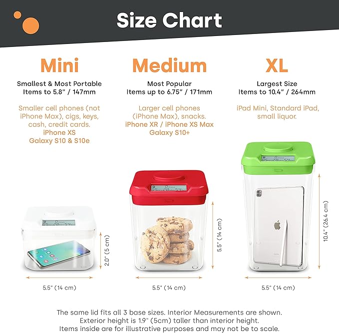 KSafe Time Lock Safe for Cell Phones, Snacks & Medications - Phone Lock Box with Timer - Kitchen Safe Time Locking Container for Better Habit Formation (XL, Blue Lid + 12.3” White Base)