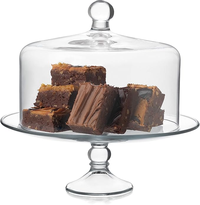 Libbey Selene Glass Cake Stand with Dome Lid, Elegant Curved Footed, Covered Cake Stand, Versatile Serving Dish for Variety of Desserts and More