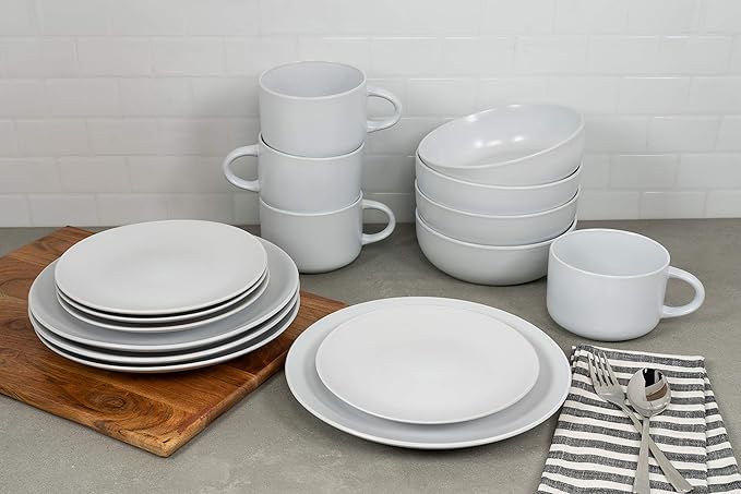 10 Strawberry Street Wazee Matte Coupe Dinnerware Pack of 16, White