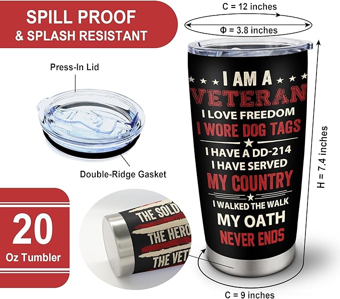Veterans Day Gifts Tumbler 20oz, Gift for Veteran, Veteran Gifts for Men, Army/Marine Corps Veterans Present, Vietnam Veterans Present, Gift for Proud Patriotic Hard Head Veterans Drink Cup