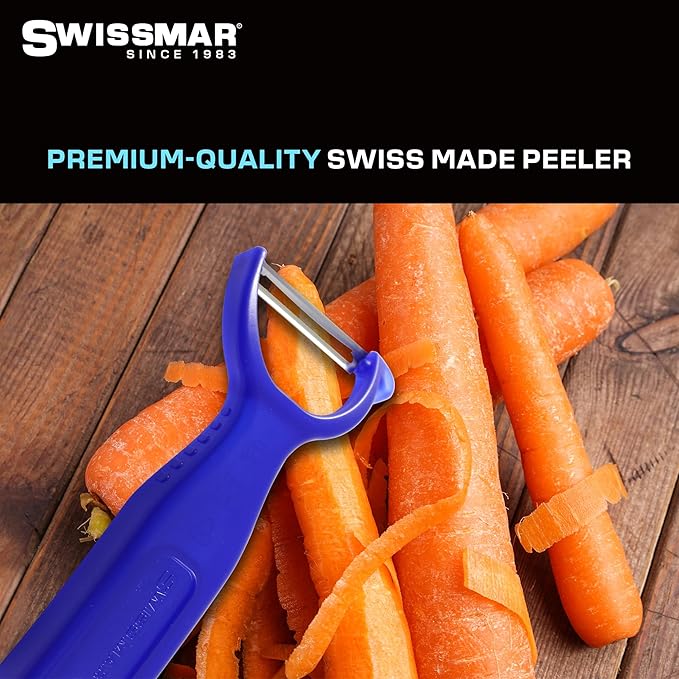 Swissmar Y Peeler with Stainless Steel Scalpel Blade - Perfect for Potato, Vegetable, Fruit, Carrot, Apple, Mango Peeler for Kitchen - Plastic Blade Protector Included - Blue
