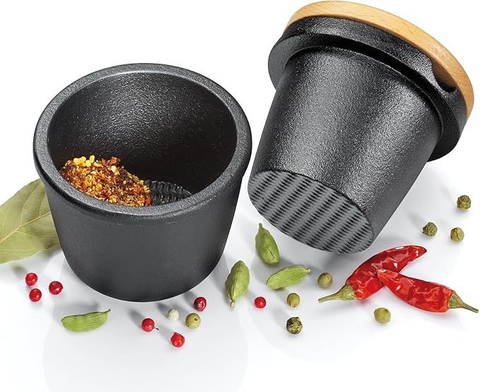Zassenhaus Cast Iron Spice Grinder Set with Beech Wood Lid, Spice Mill, Herb and Seed Grinder, 3 Inches (Black)
