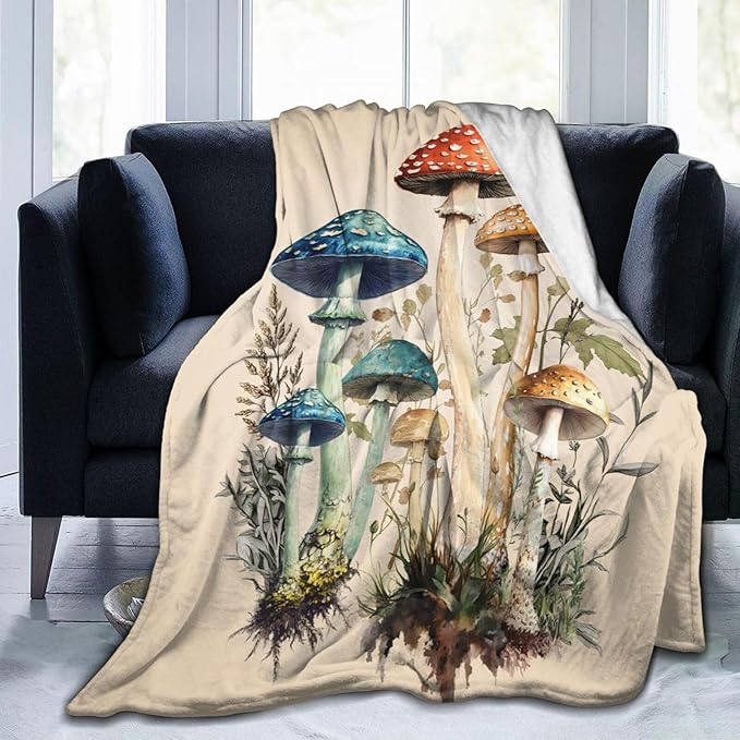 Mushroom Blanket Gifts for Girls Women Mushroom Throw Blankets Cozy Plush Fleece Flannel Fuzzy for Bedroom Living Decor 80"X60"