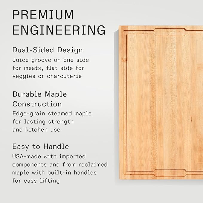 Made In Cookware - Butcher Block - Maple Wood - Thick Charcuterie Board with Side Handles - 17.75x11.75"