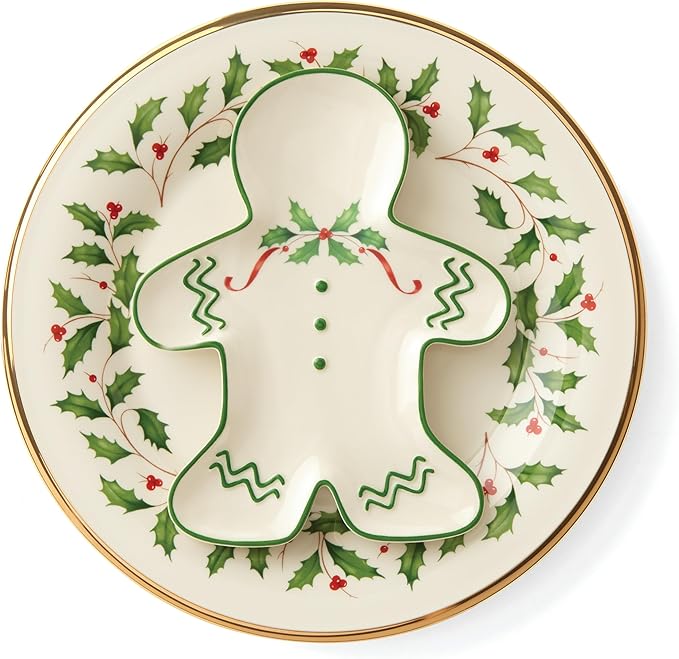 Lenox Dinnerware Set, Holiday Gingerbread Man Accent Plate, Service for 1, 8 Inch Porcelain Plate Perfect for Christmas Hosting, Dishwasher Safe, Christmas Decor, Gingerbread Man (Multicolor, 1 Piece)