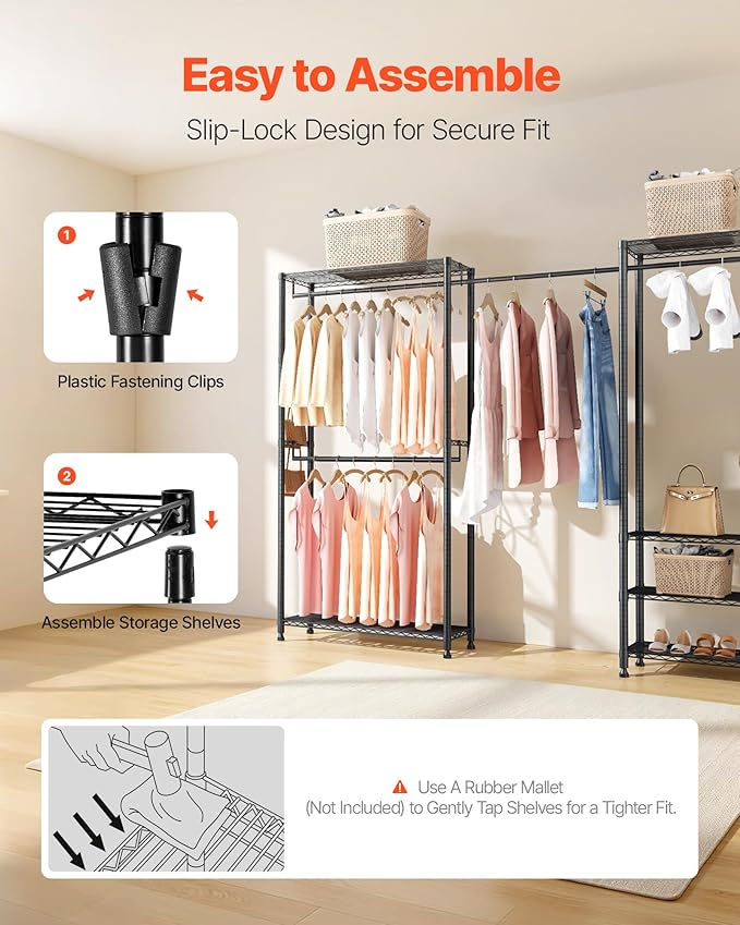 VEVOR Clothing Garment Rack, Heavy Duty Closet Wardrobe, Adjustable Tiers Clothes Racks with Steel Frame, for Bedroom, Clothing Store, Hallway