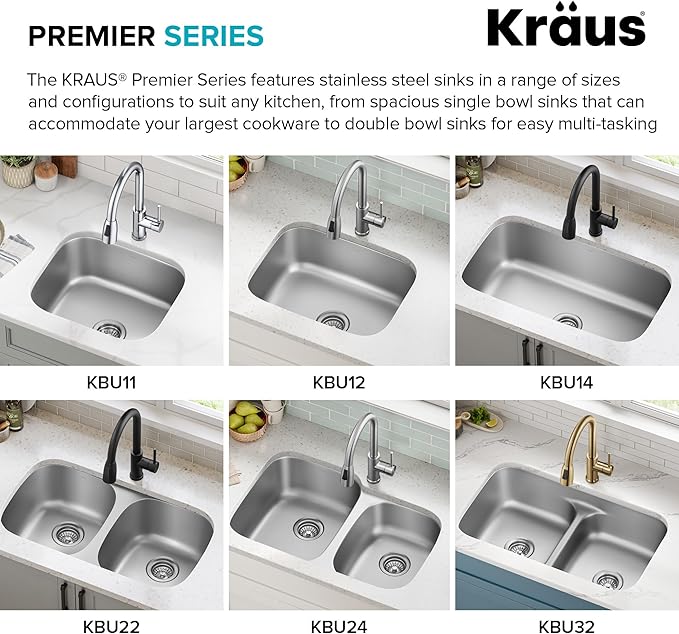 Kraus 31 1/2 Inch Stainless Steel Kitchen Sink, Durable 18 Gauge Single Bowl Kitchen Sinks Undermount, KBU14