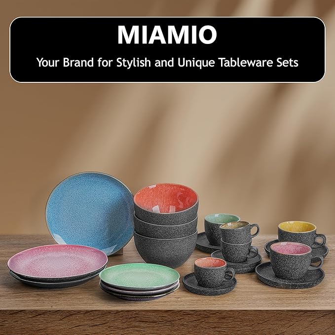 MIAMIO – Set of 6, Dinner Plates, Ceramic Plates, Kitchen plates, Plate Sets – Microwave Safe Plates, Oven and Dishwasher Safe – Las Palmitas Collection