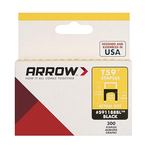 Arrow 591188BLSS Genuine T59 Stainless Steel 1/4-Inch Leg Length by 5/16-Inch Crown Width Insulated Staples for Cable and Wiring, Black, 300 Count
