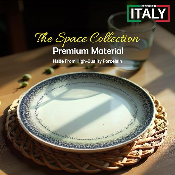 Gusto Buono 10.24" Set of 6 Porcelain Dinner Plates | Pearl Effect with Blue Design | Dishwasher & Microwave Safe | Ideal for Indoor & Outdoor Dining | Ideal for Everyday Home Use, Parties & Gifts