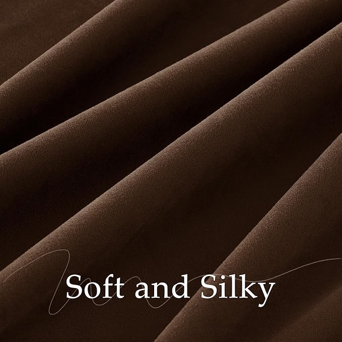 NICETOWN Brown Velvet Curtains 96 inch Long 2 Panels for Living Room - Blackout Window Treatments Pleat Tape with Back Tab Vision Insulated Temperature Balanced Drapes for Bedroom and Dining Room