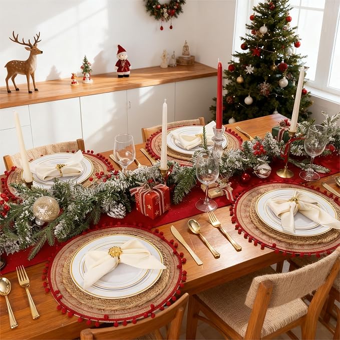 350Piece Gold Dinnerware Set for 50 Guests - Gold Plastic Plates with Disposable Cutlery Include:50Dinner Plates-50Dessert Plates-50Pre Rolled Napkins with Silverware for Christmas