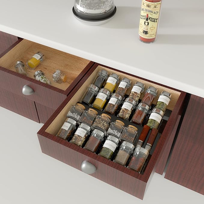 Adjustable Acrylic Spice Drawer Organizer Rack, Spice Drawer Organizer Shelf Expandable From 8 Inch to 16 Inch, Acrylic Drawer Organizer for Seasoning Jars