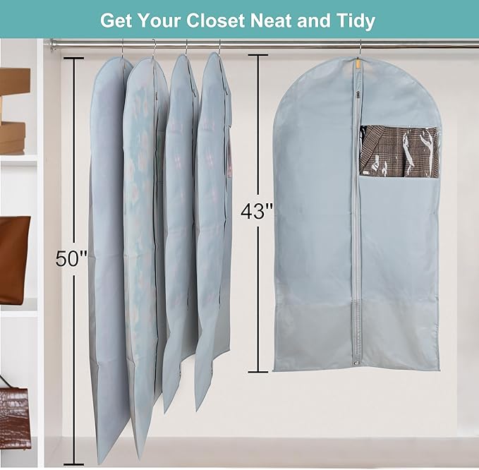 Dress Bags for Gowns Long, 4 Pack-65" Long Dress Bags Foldable Long Garment Bag with Clear Window for Storage and Travel-24"x65"/4 Pack