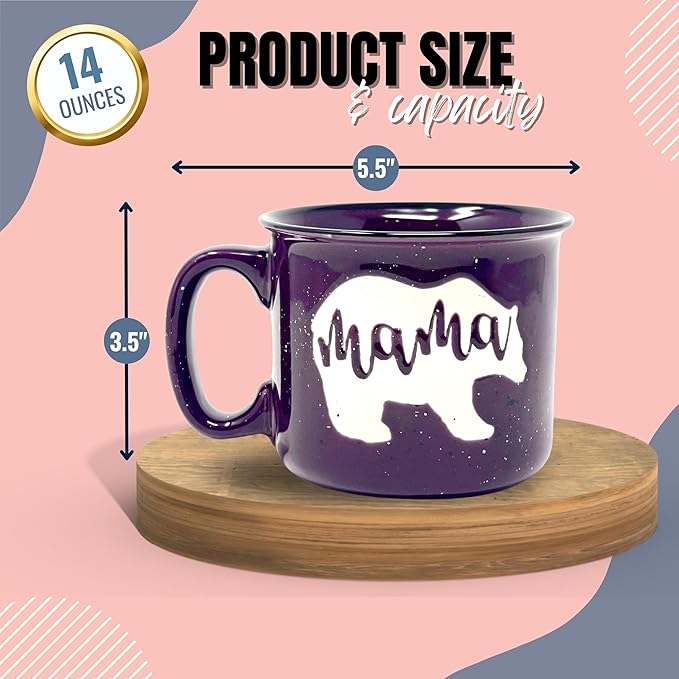 Mama Bear Ceramic Coffee Mug for Mom, Wife, Women – Unique Plum Ceramic Mug – Fun Gifts for Her on Mother’s Day, Birthday, or Christmas – Cute Coffee Cup for Moms, Wives, and Coffee-Loving Women