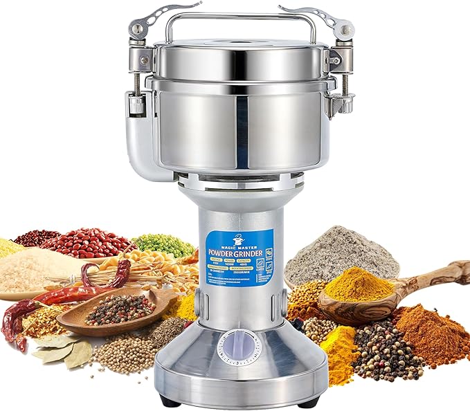 MAGIC MASTER 400g Grain Mill Grinder Electric,High Speed 1650W Commercial Safety Stainless Steel Dry Spice Grinder Machine For Flour Wheat Nut Corn Rice Pepper Herbs Coffee Beans,Upright,110V