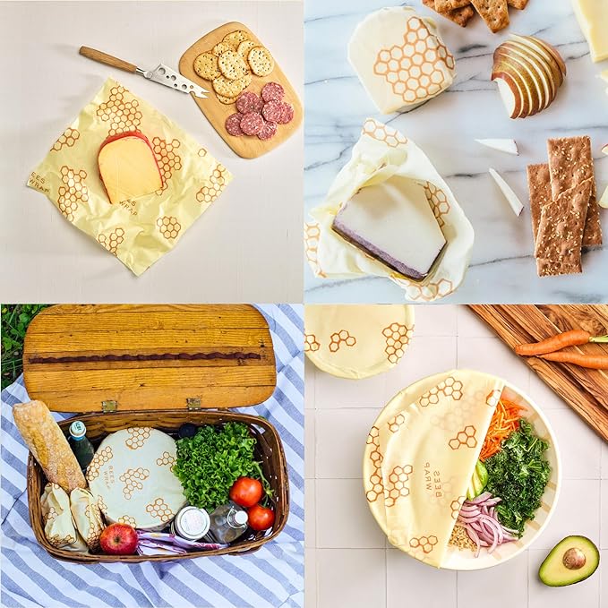 Bee's Wrap Beeswax Wraps for Food - Honeycomb Medium 3 Pack Made in USA Reusable & Organic Food Wraps, Sandwich Wrap & Bowl Covers - Eco-Friendly Alternative to Aluminum Foil & Plastic Wrap