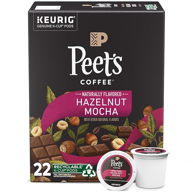 Peet's Coffee, Flavored Light Roast Keurig K-Cup Pods - Hazelnut Mocha 22 Count (1 Box of 22 K-Cup Pods)
