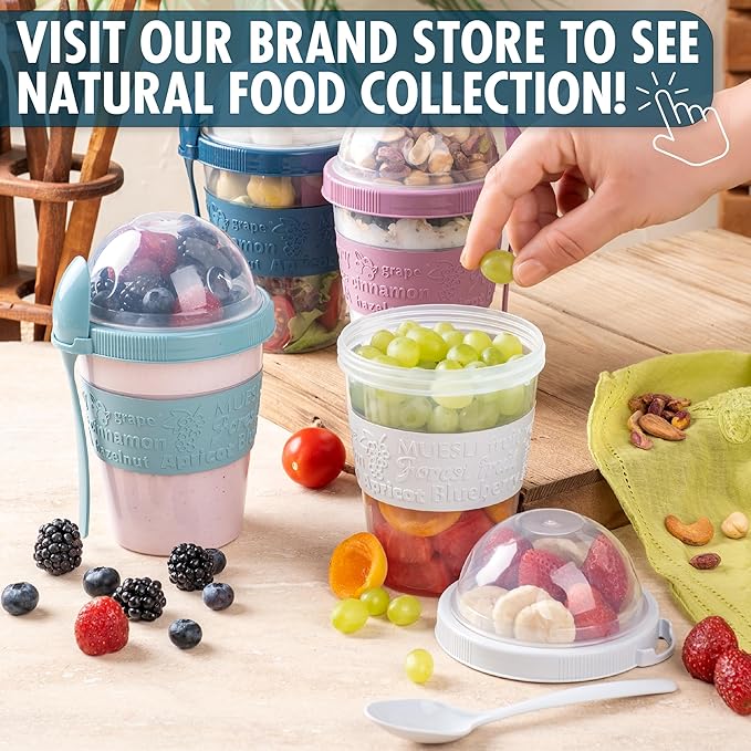 Hakan 20 oz Yogurt Parfait Cups with Lids - 4 Pack, Reusable Cups with Dome Lid and Spoon Yogurt Cups with Topping Compartment BPA-Free Plastic on the Go Cups in Special Box Overnight Oat Containers