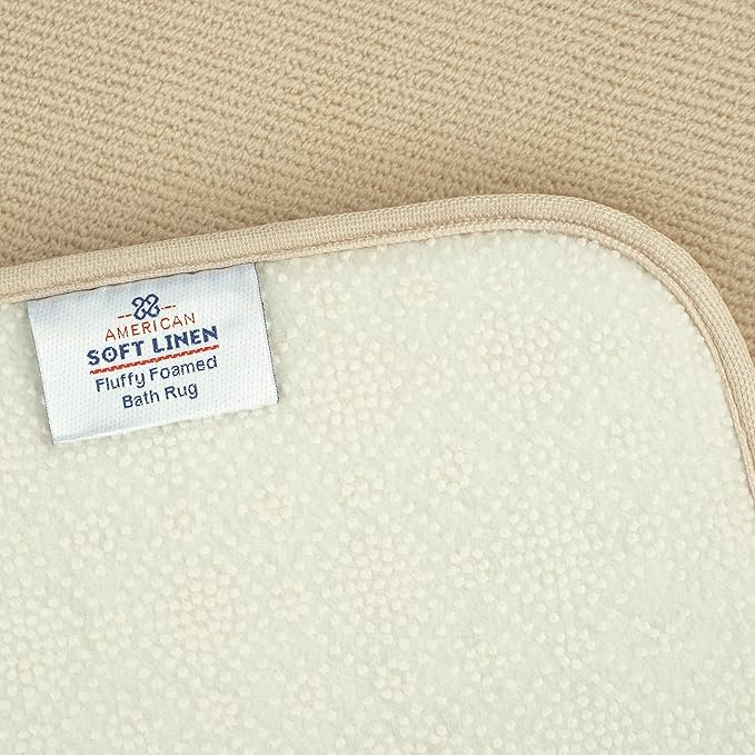 American Soft Linen 21x32 Fluffy Foamed Slip Reducer Bath Rug, Machine Washable Area Bath Mat Rugs for Bathroom, Beige