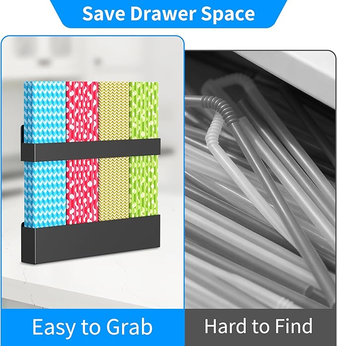 Kitchen Storage for Straw Storage Holder, Adjustable Magnetic Straw Holder for Fridge and Coffee Maker