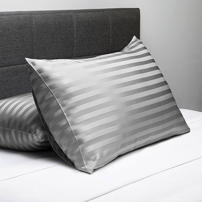 Fishers Finery 30mm 100% Pure Mulberry Silk Pillowcase Set, Quality Tested (Gray Stripe, King, 2 Pack)