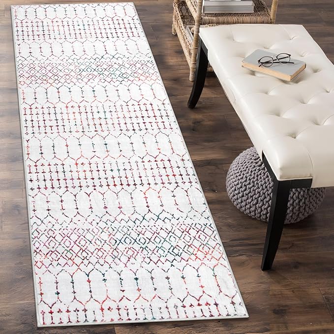 Lahome Moroccan Long Kitchen Rugs Runners - 2x8 Rug Runners for Hallways Low-Profile Non Slip Rubber Backed Carpet, Geometric Print Distressed Floor Mat for Entryway Laundry Room Foyer