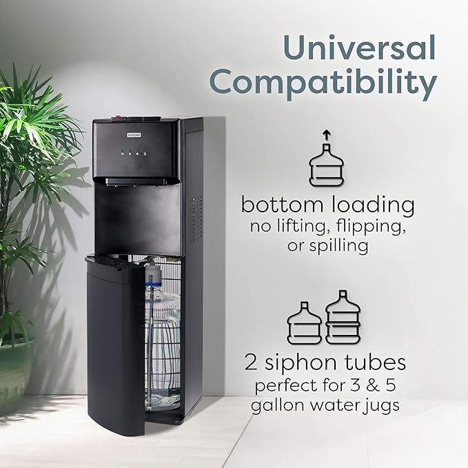Igloo Bottom Loading Water Cooler – Hot, Cold, & Room Temperature Dispenser – Black, Holds 3 & 5 Gallon Jugs, Child Safety Lock – for Homes, Kitchens, Offices, Dorms