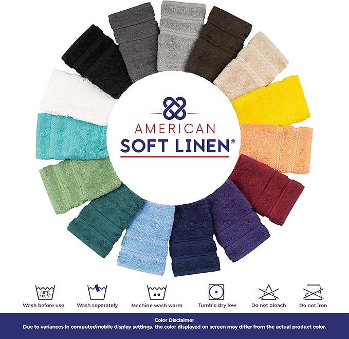 American Soft Linen Luxury 6 Piece Towel Set, 2 Bath Towels 2 Hand Towel 2 Washcloths, 600 GSM 100% Cotton Turkish Towels for Bathroom, Yellow Towel Sets