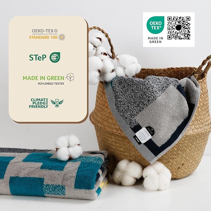 SEMAXE 4-Pack Luxury Bath Towels for Bathroom, 100% Cotton, Soft, Absorbent, and Quick-Drying, 55"x27", Impression, Perfect for Hotels, Gyms, and Spas